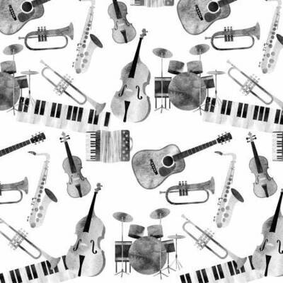 Music Instruments White - Cotton - From Fat Quarter