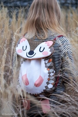 Hedgehog Backpack/Rucksack, Neck Pouch, Pencil Case &amp; Stuffed Animal - Cotton Canvas - PANEL