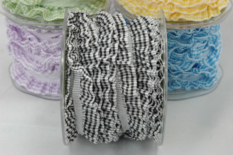 Black Elasticated Gingham Ribbon - By Metre