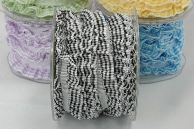 Black Elasticated Gingham Ribbon - By Metre