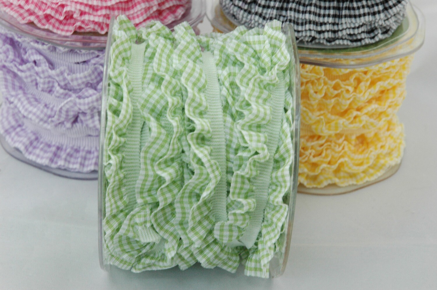 Green Elasticated Gingham Ribbon - By Metre