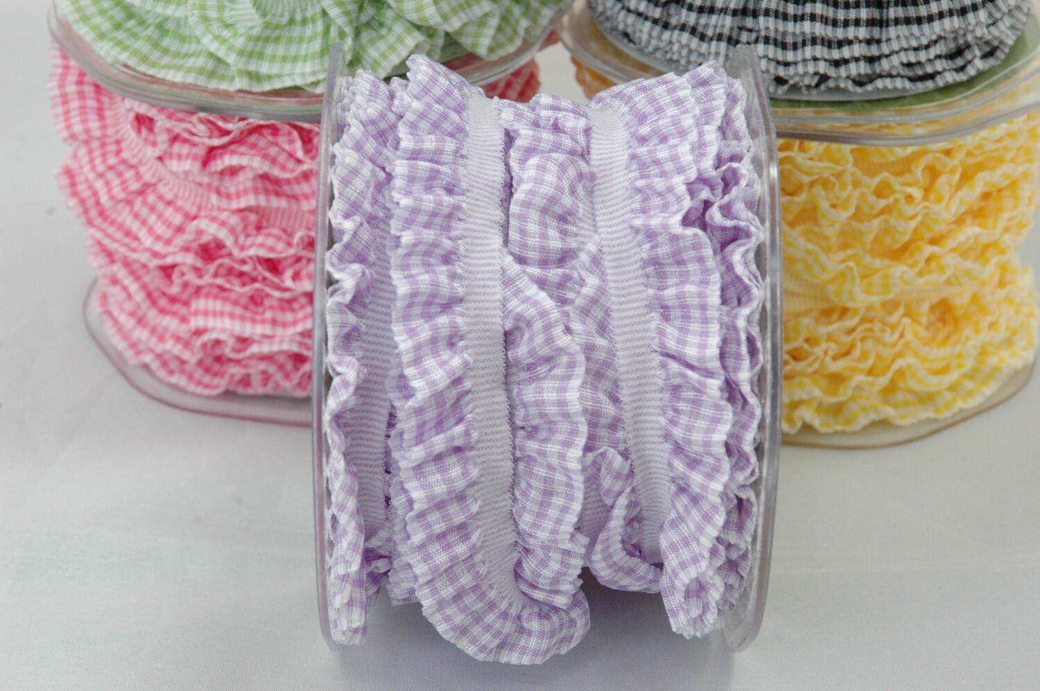 Lilac Elasticated Gingham Ribbon - By Metre