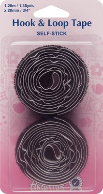 Hook &amp; Loop Tape: Stick-On: Pack: 1.25m x 20mm: Black