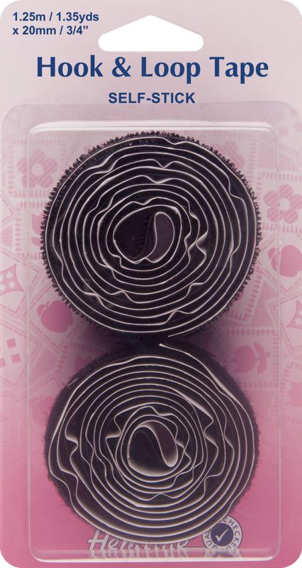 Hook &amp; Loop Tape: Stick-On: Pack: 1.25m x 20mm: Black