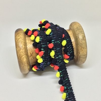 Black Sparkle Pom Pom Trim - By Metre