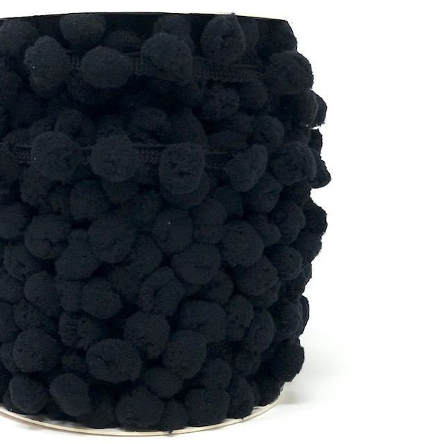 &quot;Black 26&quot;  Medium 10 mm Pom Pom Ribbon - By Metre