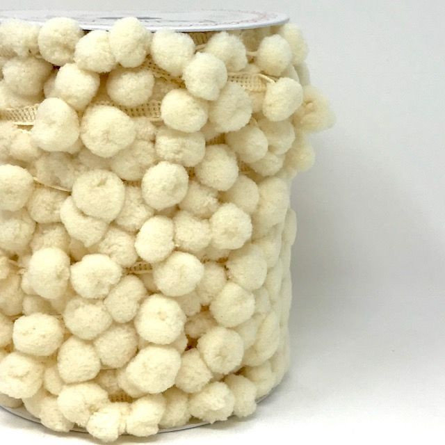 &quot;Cream 39&quot;  Medium 10 mm Pom Pom Ribbon - By Metre