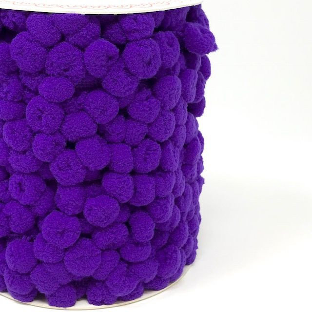&quot;Purple 42&quot;  Medium 10 mm Pom Pom Ribbon - By Metre