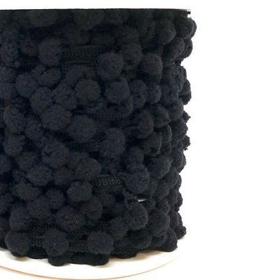 &quot;Black 26&quot; Mini 6mm Pom Pom Ribbon - By Metre