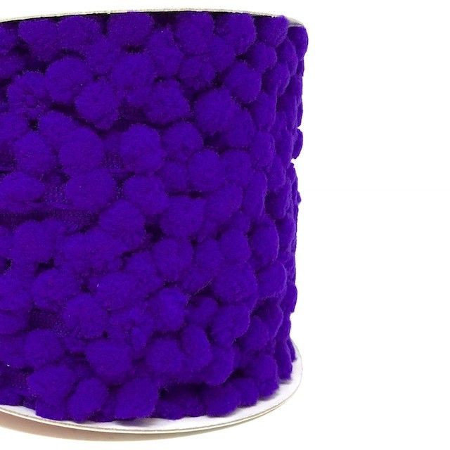 &quot;Purple 42&quot; Mini 6mm Pom Pom Ribbon - By Metre