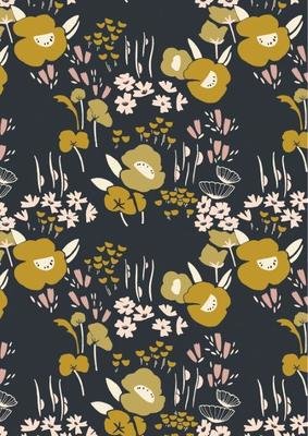 Chartreuse Floral on Navy - Rayon - From 0.5 Metre