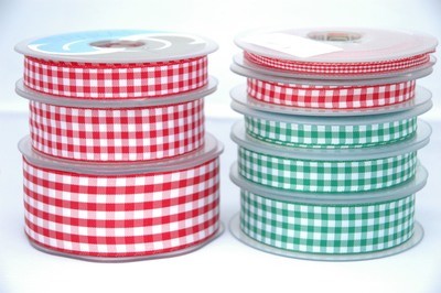 Red Gingham Ribbon - 25mm Wide - 3 Metres