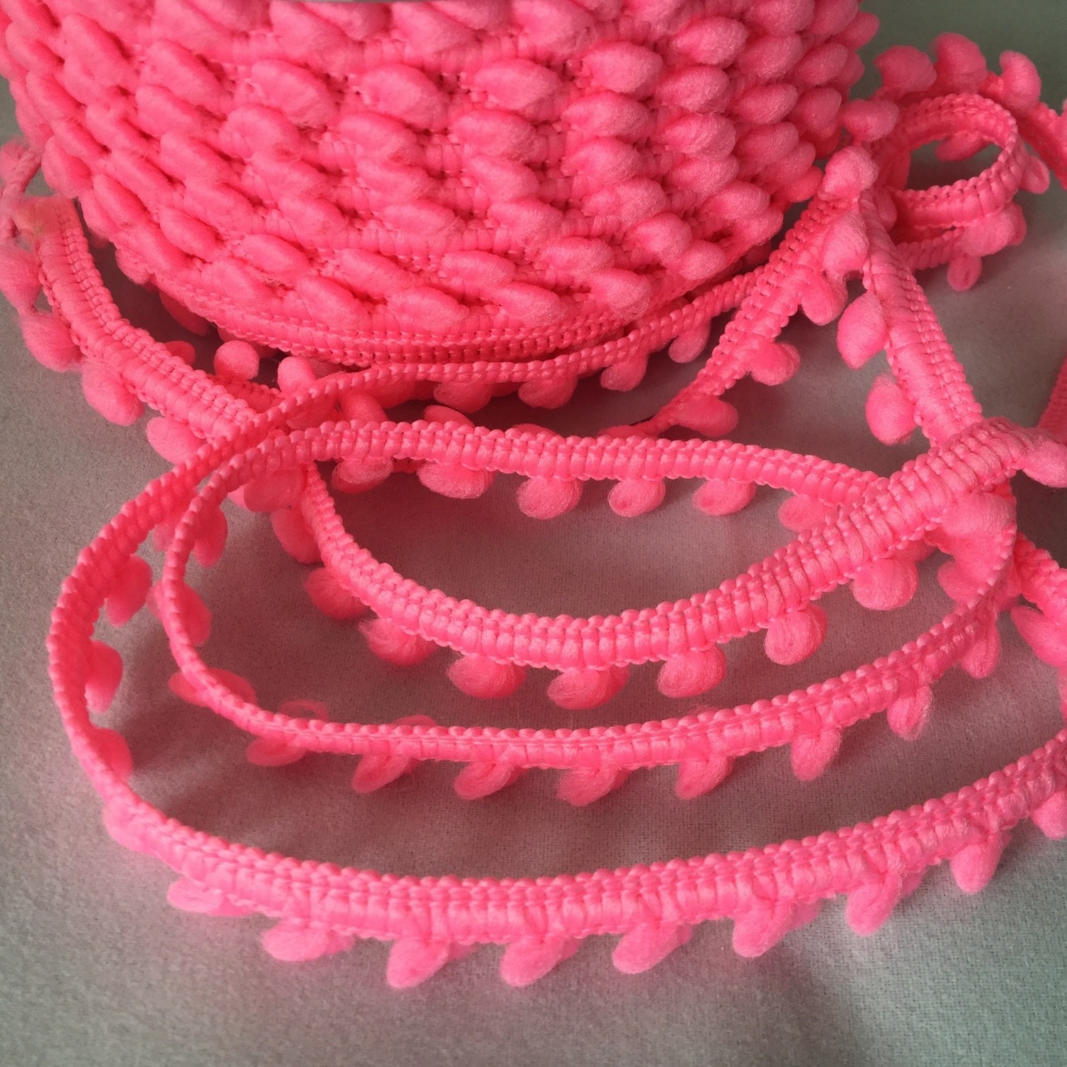 Fluorescent Pink Mini 5mm Pom Pom&quot; - By Metre Pom Pom Ribbon Trim