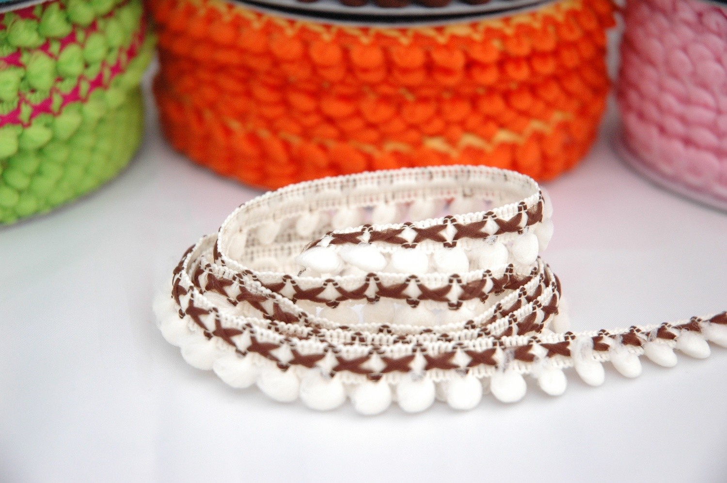 &quot; Cream 2 Tone Pom Pom&quot; By Metre