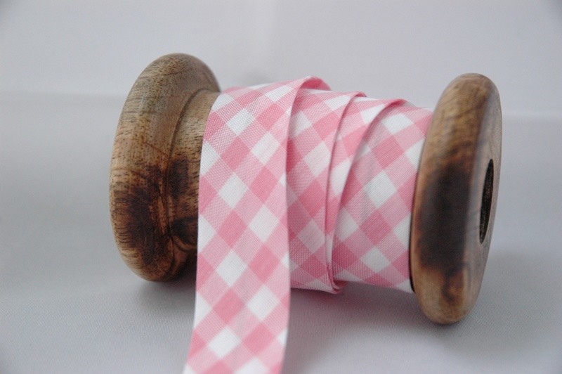 &quot; Pink Gingham&quot; Large Bias Binding 30 mm - By Metre