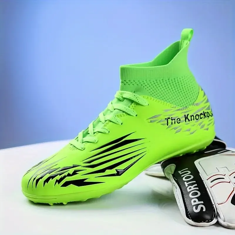 High Top Soccer Spike Turf Cleats Neon Green