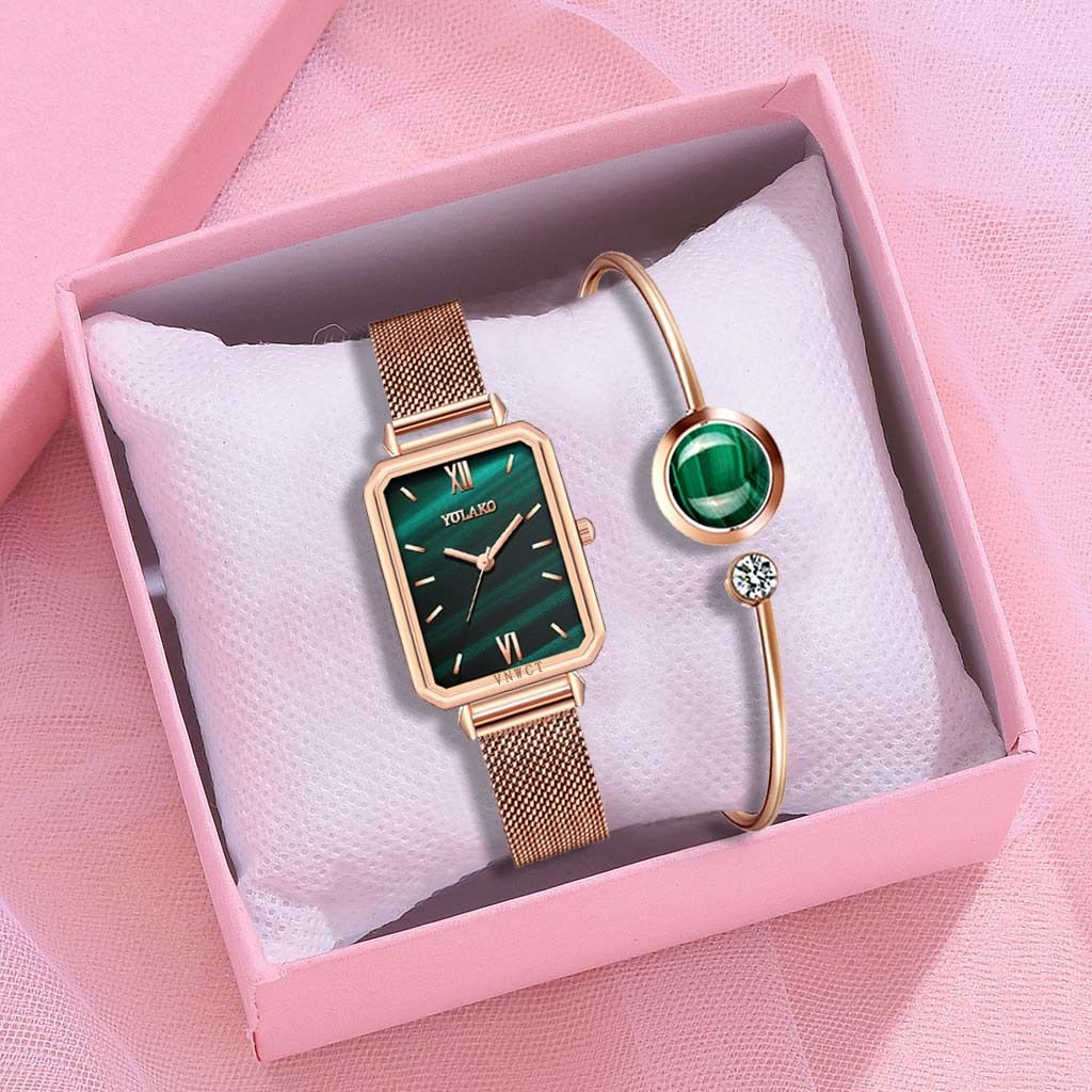 Elegant Women&#39;s Square Watch with Mesh Alloy Band.