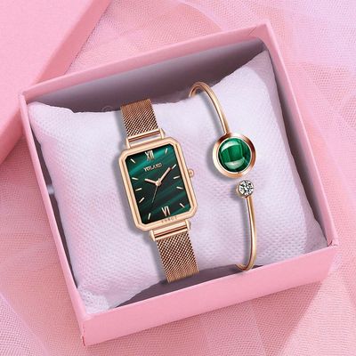Elegant Women&#39;s Square Watch with Mesh Alloy Band.