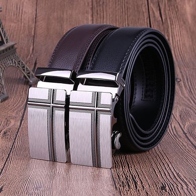 Authentic Men&#39;s Leather Belt with Automatic Buckle