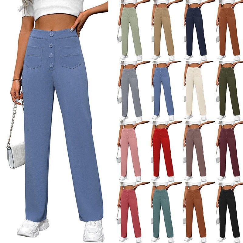 High Waist Wide Leg Casual Pants with Pockets for Women