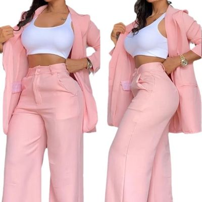 Women&#39;s Elegant Lapel Blazer &amp; Split Sleeve Pants Suit