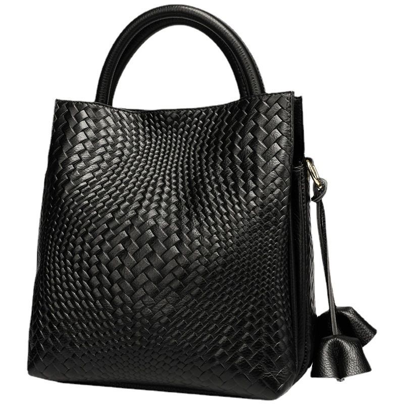 Woven Genuine Leather Tote Bag – Large Capacity Handbag