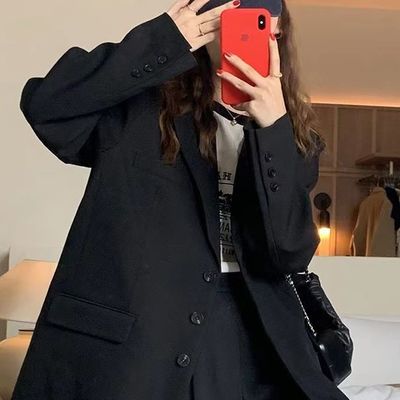 Women’s Oversized Black Blazer – Casual Spring Autumn Suit Jacket