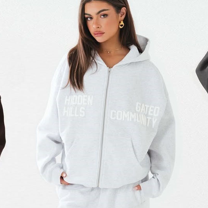 American Hip-Hop Street Style Letter Print Hooded Zip-Up Sweatshirt