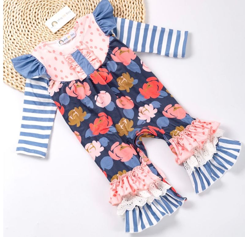 Garden Stripe Blooms Romper
