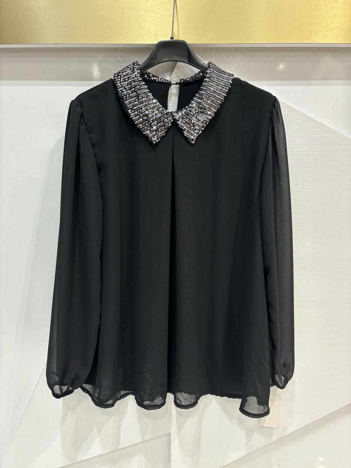 Feestelijke blouse met glitter kraag