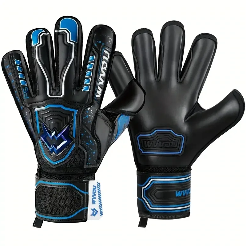 Breathable Soccer Goalie Gloves Black with Blue Details