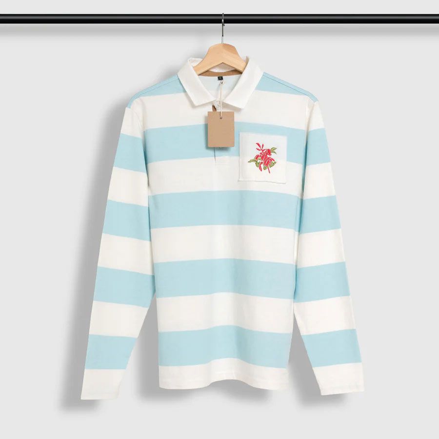 Sky Blue & White Collar Long Sleeve T-shirt