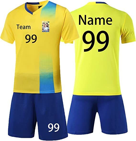 Personalized Soccer Jersey Short Kids Adults with Name Number Team and Logo YELLOW&BLUE