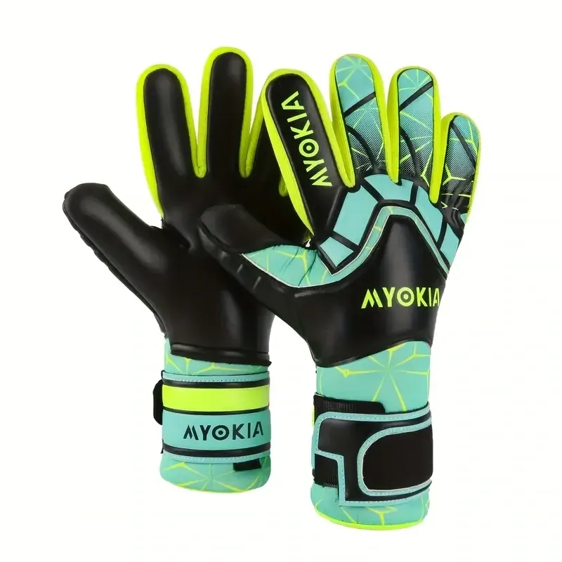 Breathable Soccer Goalie Gloves Black with Green Details