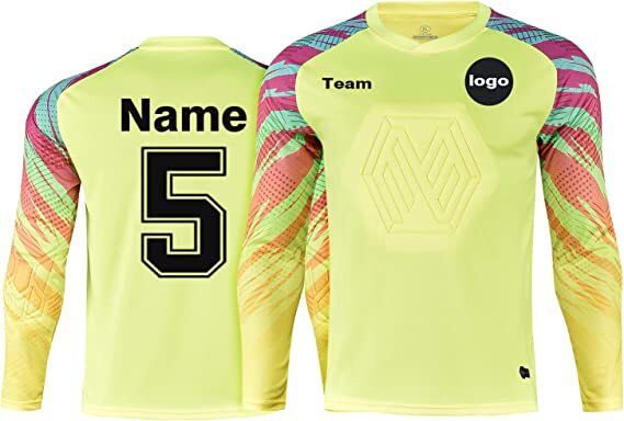 Youth Adults Goalkeeper Jersey Personalized with Name Team Number Logo YELLOW