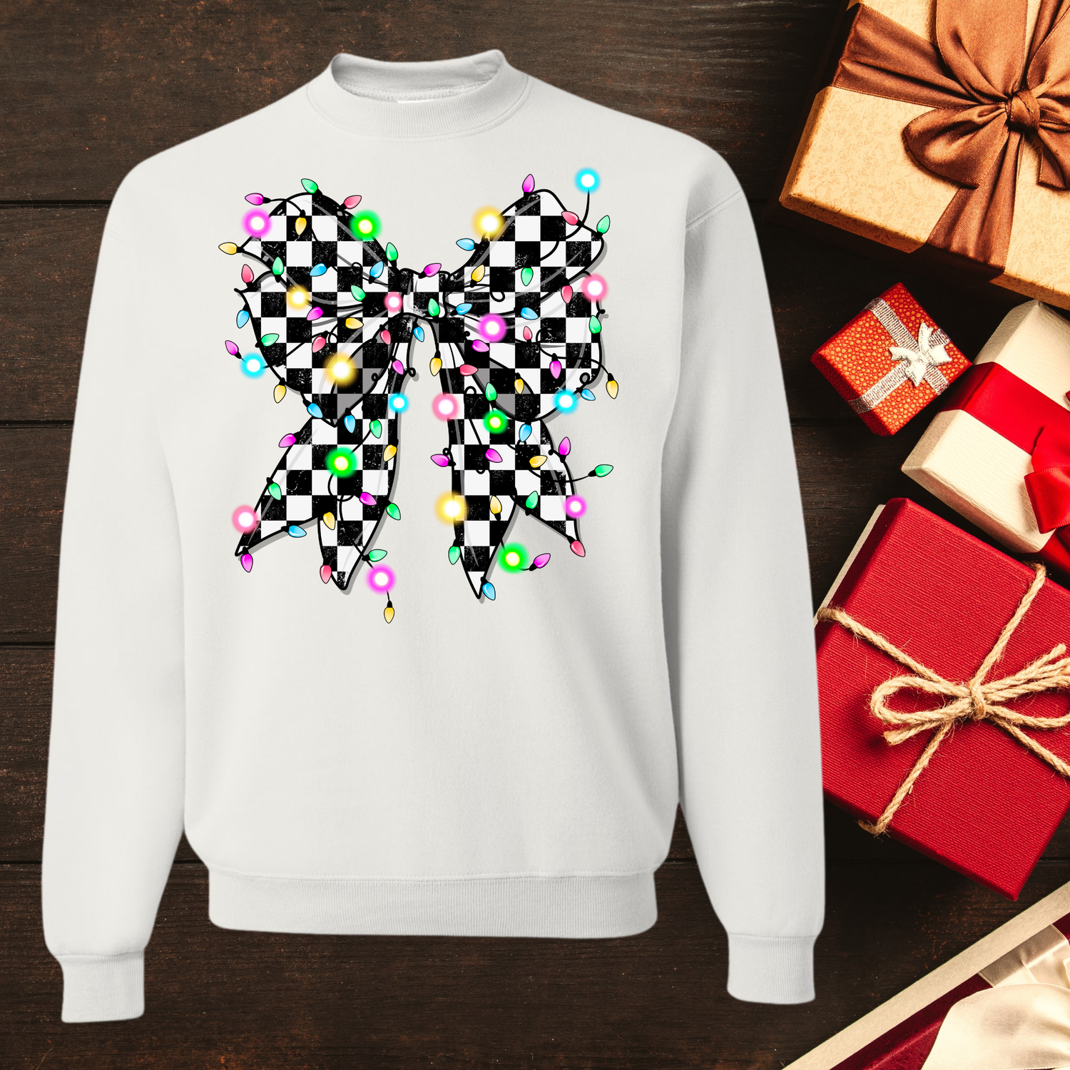 Checkered Light Bow-White