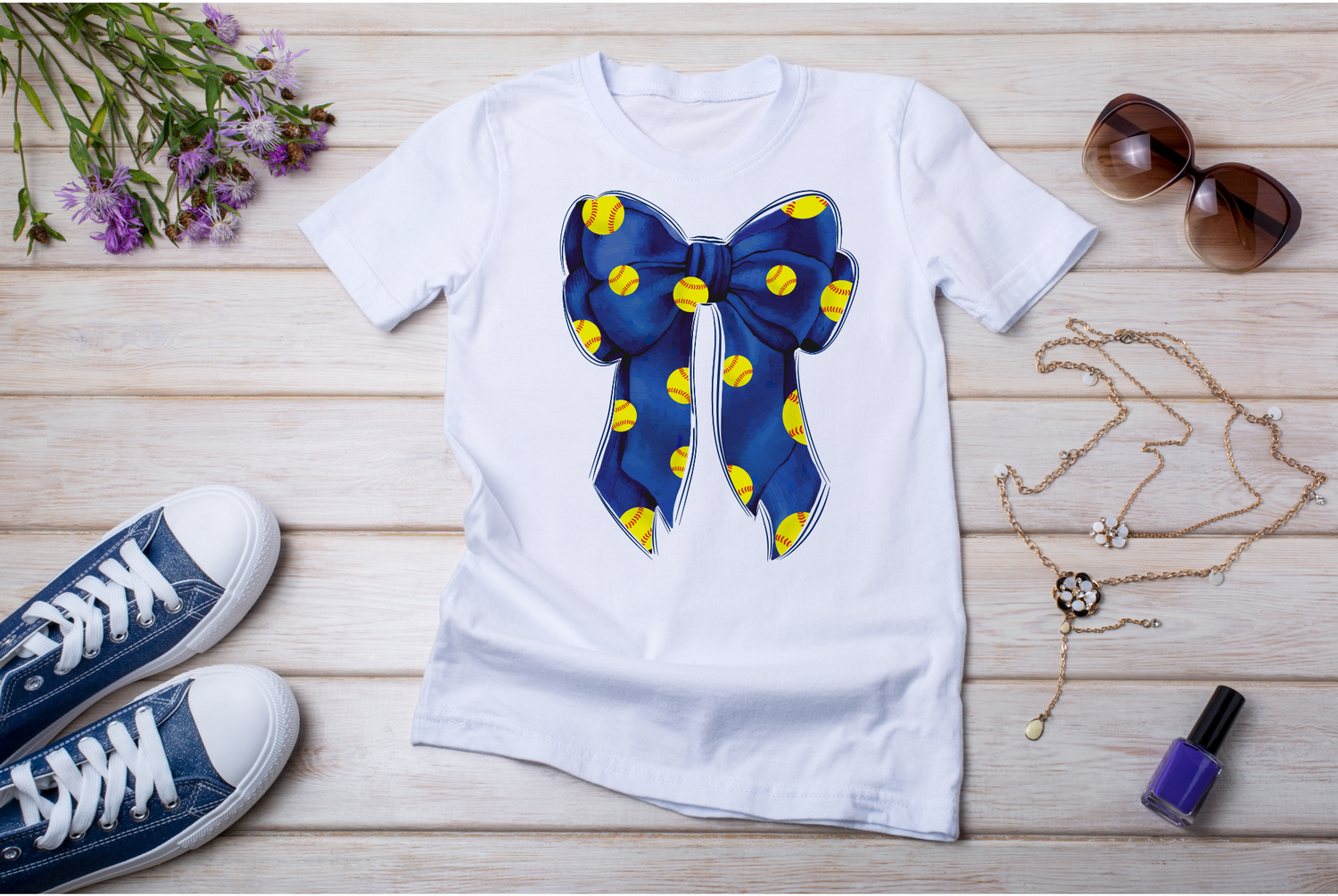Blue Softball Bow