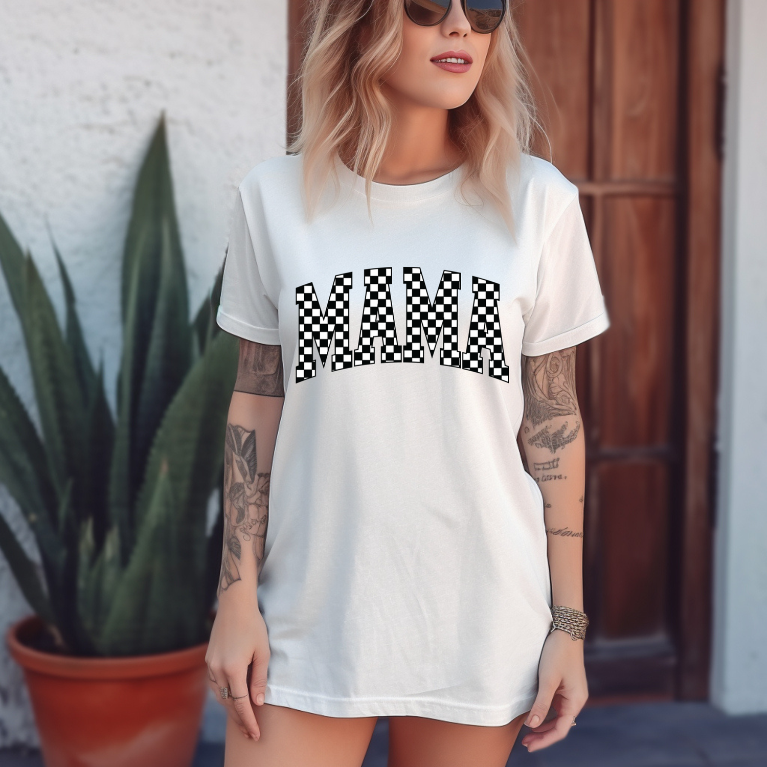 Black Checkered Mama T-shirt