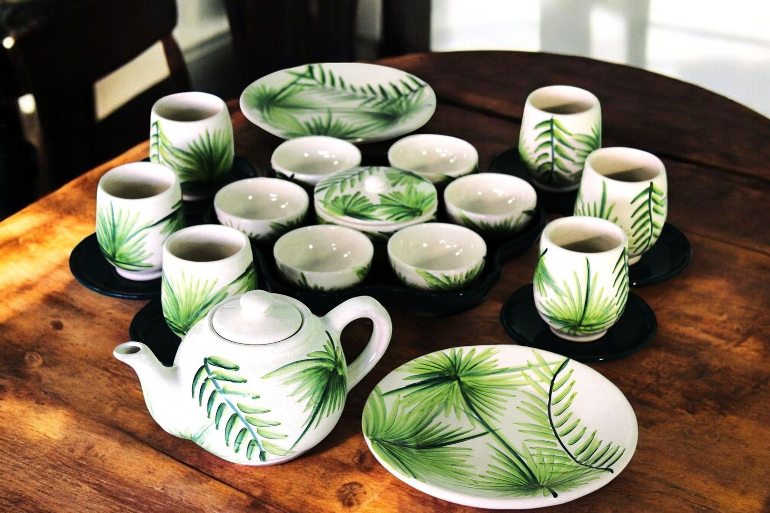 Set Leaf da colazione 25 pz - bianco panna e verde