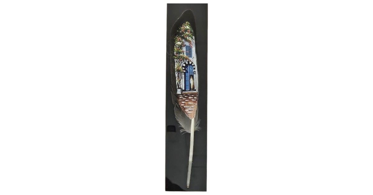 QUADRO ARTE MURALE LA MEDINA DI TUNISI - VERA PIUMA DI TACCHINO