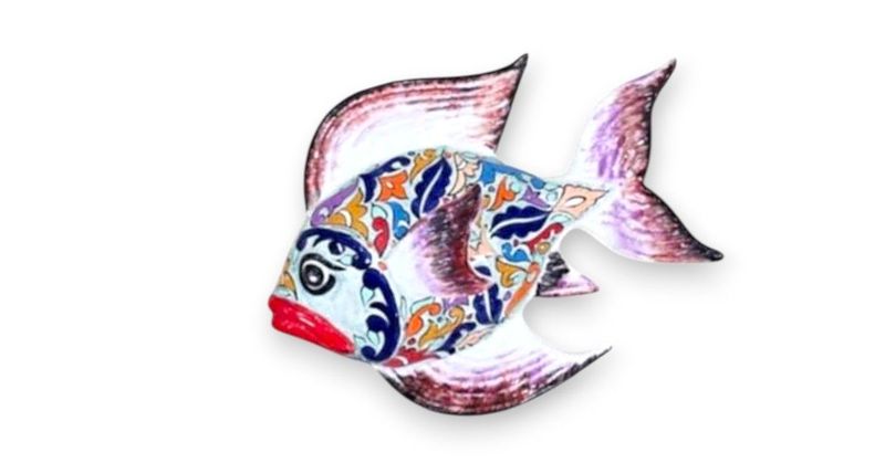 Pesce  in ceramica multicolore per decorazioni da parete interno