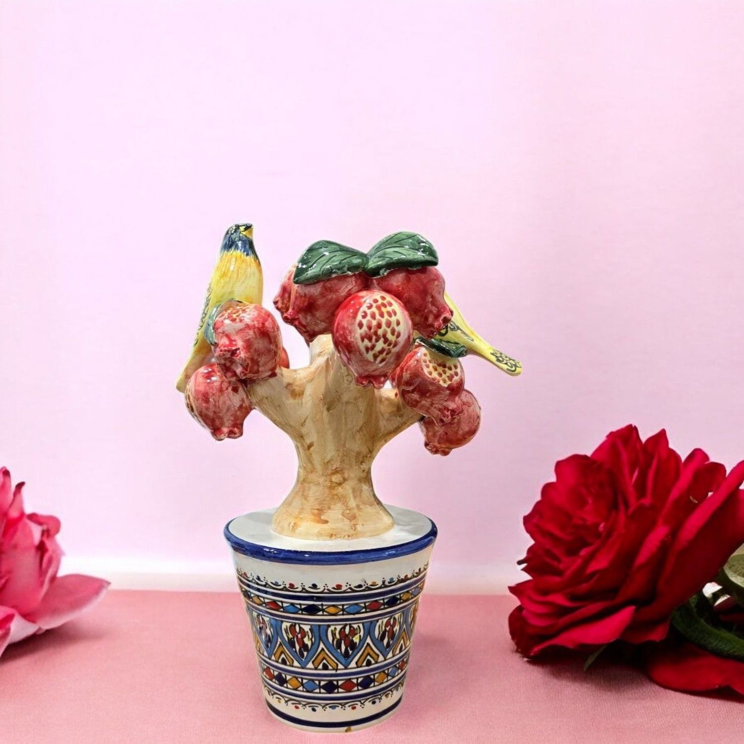 ALBERO  DI MELOGRANO CON UCCELLI IN CERAMICA