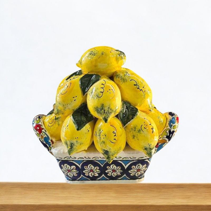 CENTROTAVOLA - CESTINO DI LIMONI IN CERAMICA - BLU 28CM