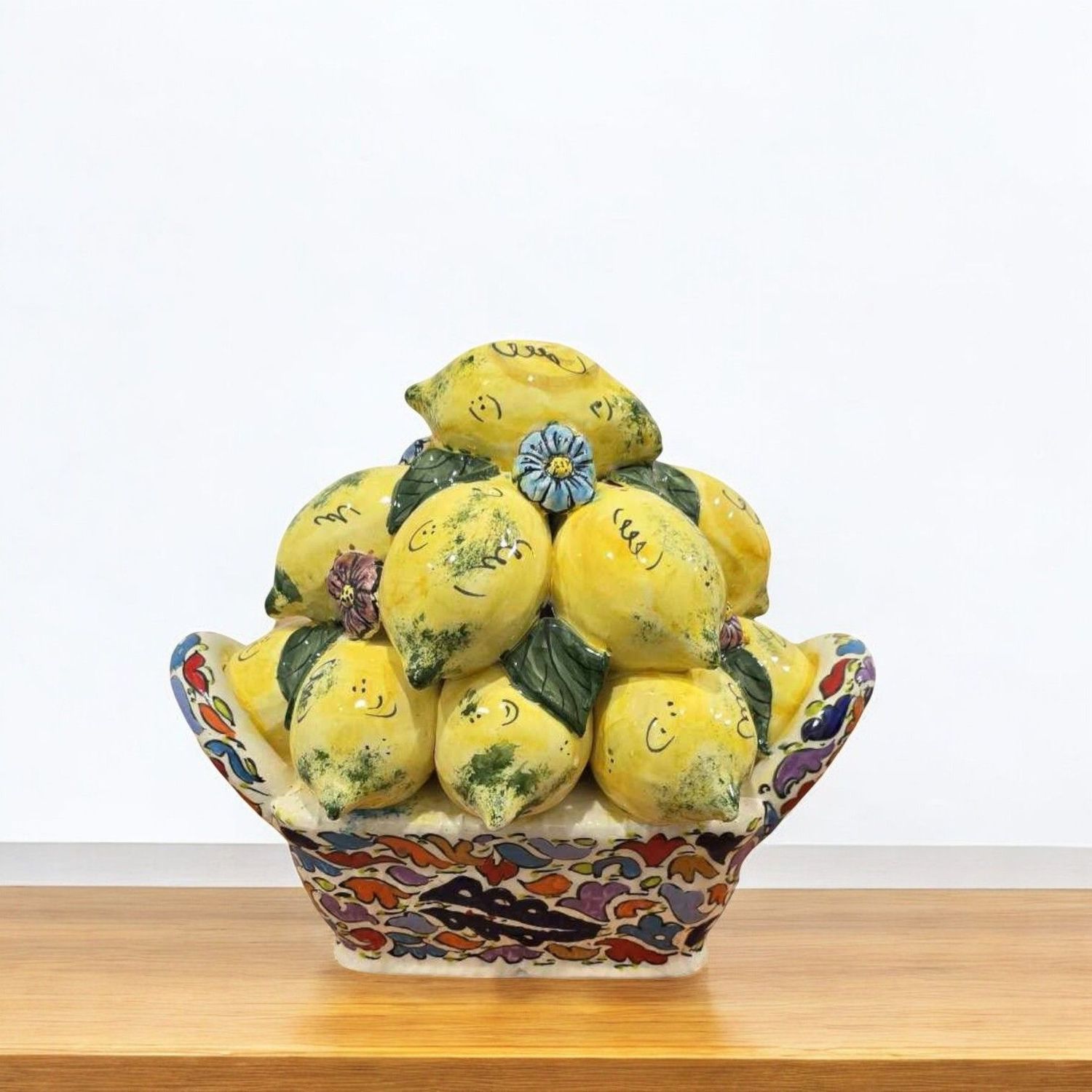 CENTROTAVOLA - CESTINO DI LIMONI IN CERAMICA - MULTICOLORE 28CM