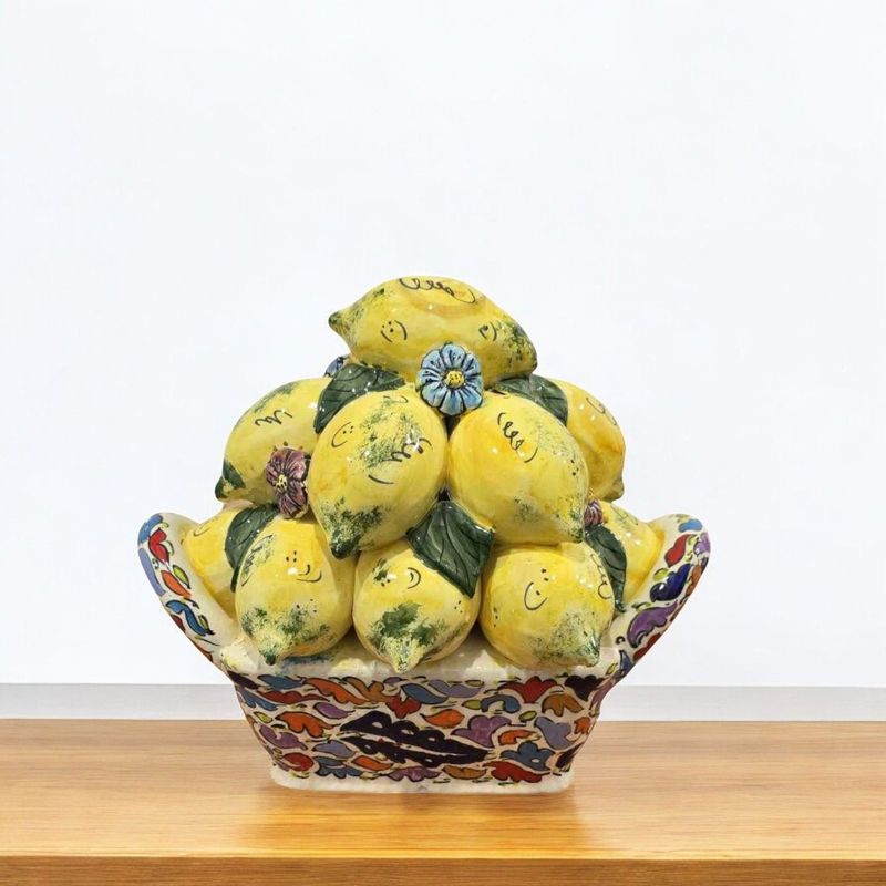 CENTROTAVOLA - CESTINO DI LIMONI IN CERAMICA - MULTICOLORE 28CM