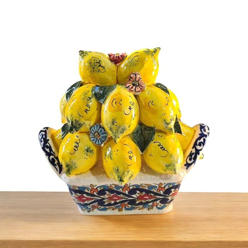 CENTROTAVOLA - CESTINO DI LIMONI IN CERAMICA -  TURCHESE - BLU 28CM