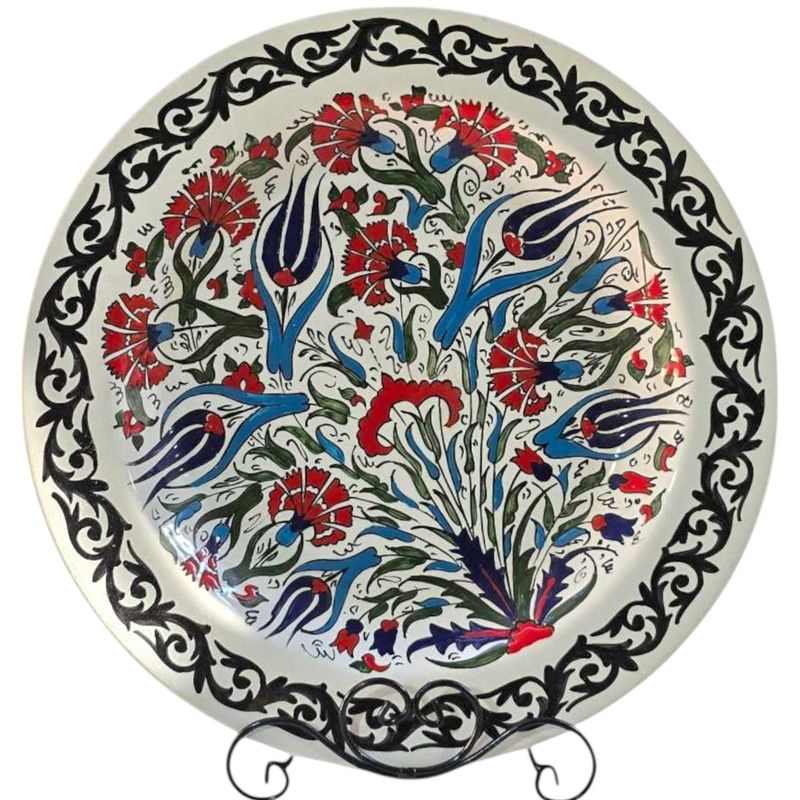 PIATTO ARTISTICO - WHITE GAROFANI  TULIPANI 45 CM