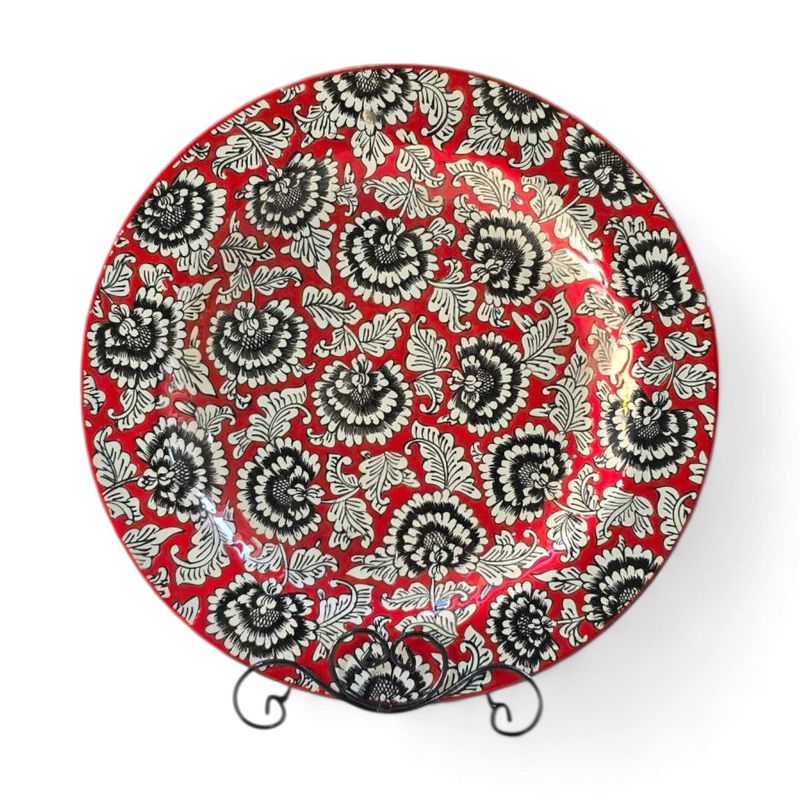 PIATTO ARTISTICO - BLACK ROSES -  ROSSO  - 45 CM