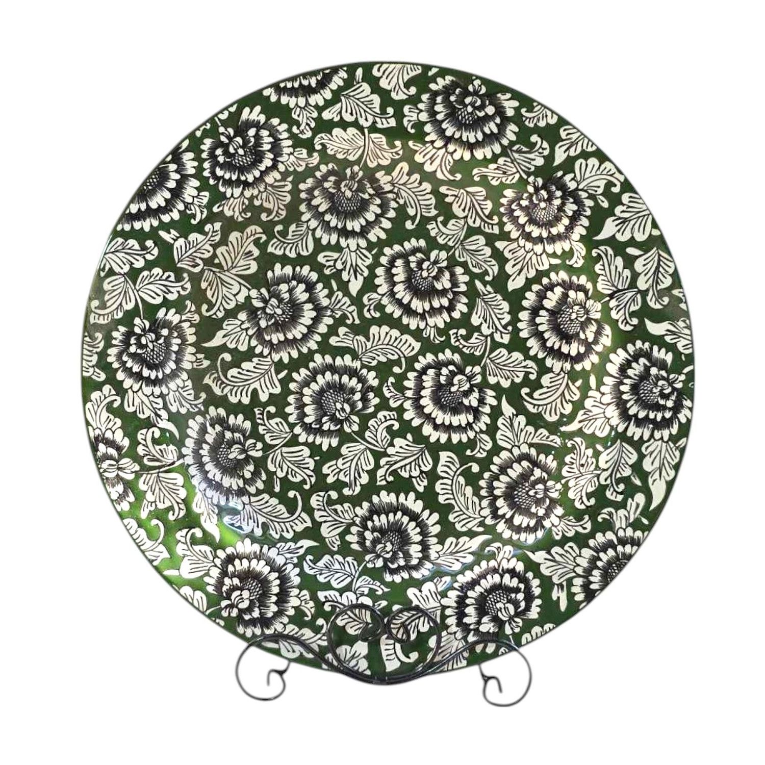 PIATTO ARTISTICO - BLACK ROSES - GRES VERDE - 45 CM