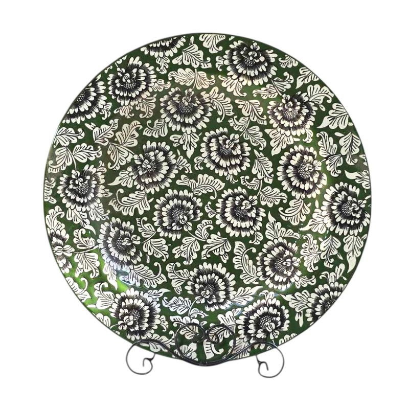 PIATTO ARTISTICO - BLACK ROSES - GRES VERDE - 45 CM